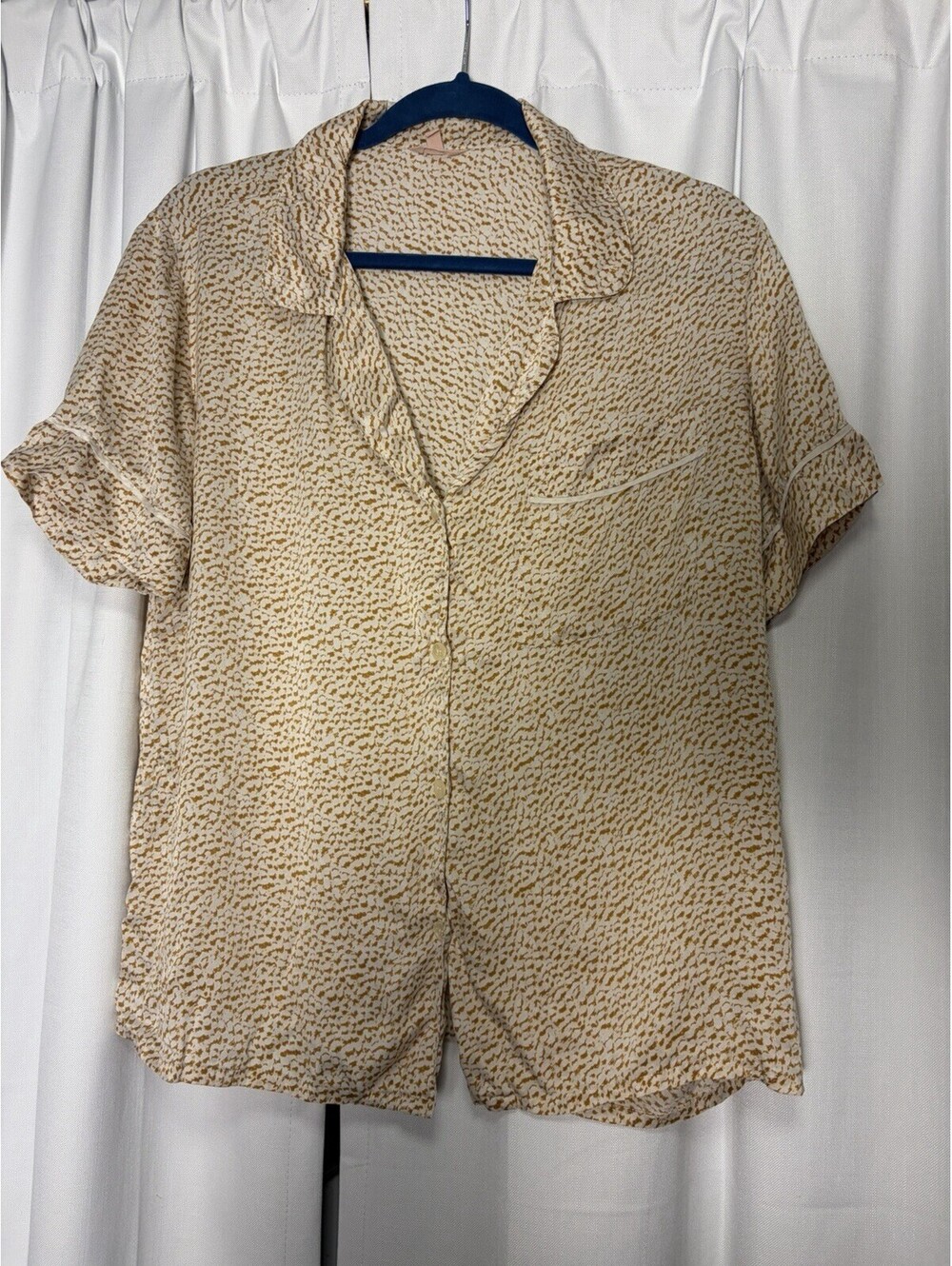 Eberjey Inez Washable Silk Pajama Blouse Size Small In Mink Puff/Bone Size Small